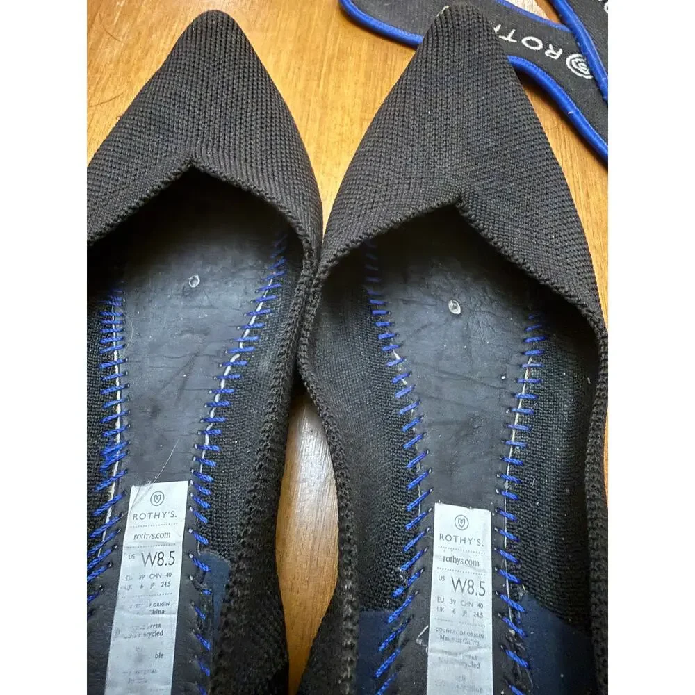 Rothy's The Point black flat slip on ballerina flats 8.5** comfort casual simple